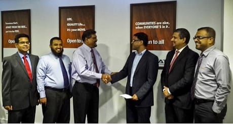 (From left to right: Naushad Khan - Head of Insurance Analytics at GrayMatter, M.S.M. Iqbal - Head of IT Amana Takaful, Fazal  Ghaffoor  - CEO at Amana Takaful, Vikas Gupta –  CEO & CTO  at GrayMatter, Chandri Gunawardhana – Founder & Principal Consultant for Global Business Counselling, Reyaz Jeffrey - GM Life  at Amana Takaful.)